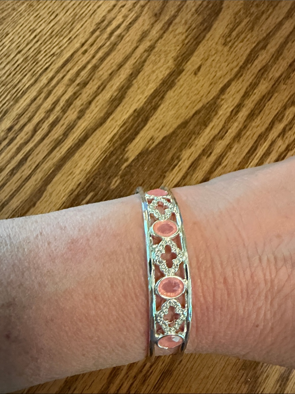 Silver Bracelet with Pink Stone Inlays